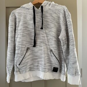 AMPERSAND AVE Gray and White Hoodie with Zipper Pockets